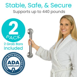 Vive 440lbs Grab Bar for Bathtubs and Showers (2 Pack) - Handicap Bathroom Safety Rail for Elderly - Wall Senior Handle for Tub, Toilet, Bath - Disability Assist Device Accessories Handrail (16 Inch)
