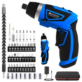 MXMZHXU Cordless Screwdriver, 8V Max 10Nm Electric Power Screwdriver with 47 Accessories, 6+1 Torque, Pivoting Handle, 2000mah Rechargeable Screw Gun & Bit Set with LED Light, Flexible Shaft