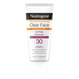 Neutrogena Clear Face Sunscreen for Acne-Prone Skin SPF 30, Broad Spectrum Facial Sunscreen Lotion, Lightweight, Non Comedogenic, Fragrance- & Oxybenz