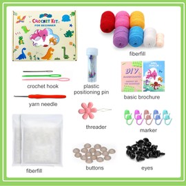 BoloShine Beginners Crochet Kits for Adults, DIY Keychain with Crocheting Book Video Tutorials, Amigurumi Crafts Set with Hooks and Yarns for Starters, Wild Animals Knitting Kit - Pterosaur