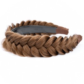 BOBIYA Wide Chunky Plaited Braided Headband Hair Band Synthetic Braid Hairpieces with Teeth Piano Two Tone Colors Accessories for Women Girl Wide 1.2 Inch (W-Meidum Brown)