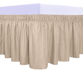PureFit Wrap Around Ruffled Bed Skirt with Adjustable Elastic Belt - 18 Inch Drop Easy to Put On, Wrinkle Free Bedskirt Dust Ruffles, Bed Frame Cover for Queen, King and C-King Size Beds, Beige