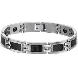 JewelryWe Men's Health Black Carbon Fiber Energy Magnetic Therapy Stainless Steel Bracelet