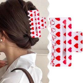 Valentine's Day Hair Claw Clips Red White Heart Hair Clip for Women Love Plastic Hair Clamps Romantic Love Hair Accessories for Valentine Gift, Strong Hold Non-Slip Jaw Clips Party Decor Daily Wear
