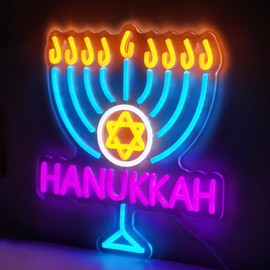 Hanukkah Neon Sign Decorations for Home, Happy Hanukkah Star of David Light jewish Decorations Decor for Home