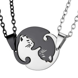 GOLDCHIC JEWELRY Puzzle Pendant Cat Couples Necklace Stainless Steel Friendship Family Necklace 2 Pieces Friendship Chains with Pendant for Couples Man and Woman Girlfriend, Non-precious metal