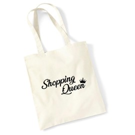 HUURAA Jute Bag Shopping Queen Crown Bag Cotton 10 Litres with Lettering Gift Idea for Friends and Family, natural