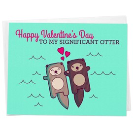 Cute Otters Holding Hands Valentines Day Card - "Happy Valentine's Day to my Significant Otter" for Husband Wife Boyfriend or Girlfriend