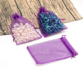 Jwsqmc 5x7 Inch Organza Gift Bags with Drawstring for Jewelry,Candy,Set of 100 Purple Large Goodie Gauze Sachet,Sheer Fabric Mesh Pouches for Baby Shower,Birthday,Party Favors,Wedding,Bridal Shower