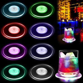 Pack of 8 Colourful LED Coasters: Diameter 10 cm LED Luminous Coasters, Luminous Coasters, Round, Flashing Colour, Luminous Coasters, Acrylic, LED Coasters, Glass for Parties, Weddings, Bars,