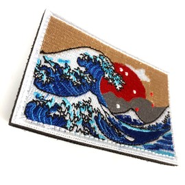 RESPEC Velcro Patch, Embroidered Patch, Katsushika Hokusai Series, Thirty-six Views of Mount Fuji, The Great Wave off Kanagawa, Armband, Crest, Mt. Fuji Sunrise, Velcro Applique (Rectangular)