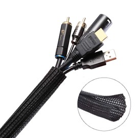 Keco 25ft – 1 inch Cable Management Sleeve Wire Loom Cord Protector – Self Wrap Cable Sleeve Split Sleeving Cord Organizer For TV Computer Automotive Office Home Entertainment – Black