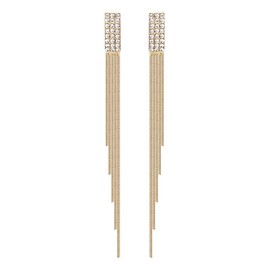 ANDPAI Chic Boho Tassel Earrings Long Bohemian Fringe Chain Sparkly Crystal Chandelier Dangle Drop Stud Earrings for Women (Gold)