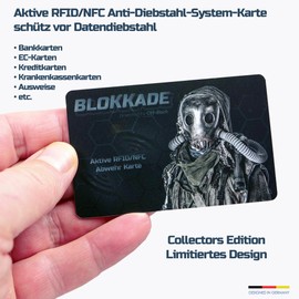 BLOKKADE Off-Block Active RFID/NFC Blocking Card Motif Sandman Collectors Edition Latest Generation Protection Against Data Theft No External Reading by Michael G., black, Modern
