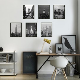 PLIGREAT 6 Pcs New York City View Wall Prints, Black and White Wall Art Decor City Landmarks Photos Wall Paintings Unframed Canvas Wall Art Prints for Living Room Bedroom Gallery Home Wall Decoration