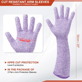 sourcing map Cut Resistant Sleeves with Gloves, 20 Inch Arm Protection Sleeve HPPE Farmer Gardening Sleeves for Work Kitchen, Welding, Farming, Purple, Pair of 2