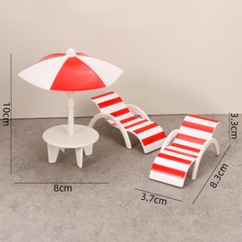 KARLOR Miniature Beach Decoration, 2 Deck Chairs + 1 Beach Umbrella Table, Mini Beach Chair, Parasol, Beach Micro Landscape Decoration Accessories, Miniature Furniture, Mini Lounger Chair Accessories