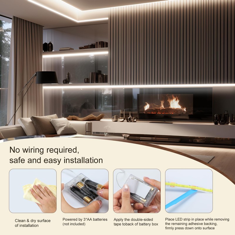 ZSLAIFU Battery Powered LED Strip Lights, 2Pack 3.3FT COB LED