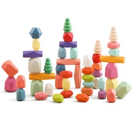 Promise Babe Building Blocks, 48 Pieces, Different Sizes, Candy, Colorful, Wooden, Educational Toys, Color Recognition, Fingertip Training, Early Development, For Babies, Kids, Adults & Birthday Gifts