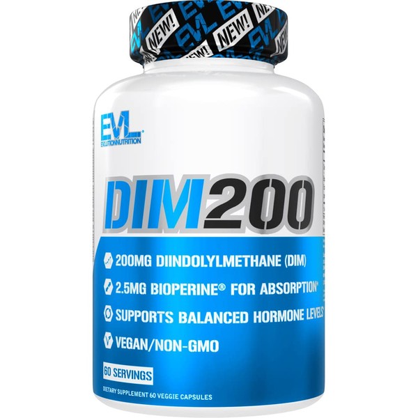 EVL Diindolylmethane DIM Supplement for Men - Advanced Dim 200mg with Dim Plus Bioperine for Enhanced Absorption - Vegan Non-GMO Hormone Balance Supplement for Enhanced Energy Mood and Performance