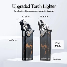 HONEST Single Jet Flame Butane Lighters Refillable Torch Lighters Adjustable Gas Lighter Windproof Lighters Gift for Men BBQ Grill Camping (Black)