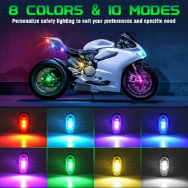 WOLFWILL Wireless RGB LED Aircraft Strobe Lights with Remote Control, 8 Colors 10 Flash Modes USB Charging Anti-Collision Lights Waterproof Emergency Warning Light for Drone Car Motorcycle Bike 12 Pcs