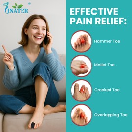 JNATER Hammer Toe Corrector for Women & Men - 4 Pcs Adjustable Hammer Toe Straightener, Toe Splints Wraps with Aluminum Plate Support for Crooked, Curled, Broken Toes (Black)