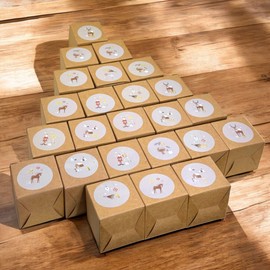 MIJOMA Advent Calendar for Filling, 24 Boxes with Number Stickers, DIY Advent Calendar for Crafts, 5 x 5 x 5 cm, Natural Brown