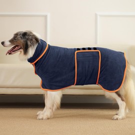 HezzLuv Dog Bathrobe, Super Absorbent Microfiber Robe Towel for Quick Drying, Comfortable Soft Dog Drying Coat with Adjustable Belly Strap, Ideal for Baths, Swimming, Rainy Walks, and Keeping Warm