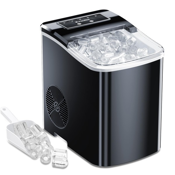 Zvoutte Portable Countertop Ice Maker Machine - Self-Cleaning Ice Makers with Ice Scoop and Basket, 9 Cubes in 8-10 mins, 26 lbs/24 Hours, for Home/Kitchen/Bar/Office/Camping (Black)
