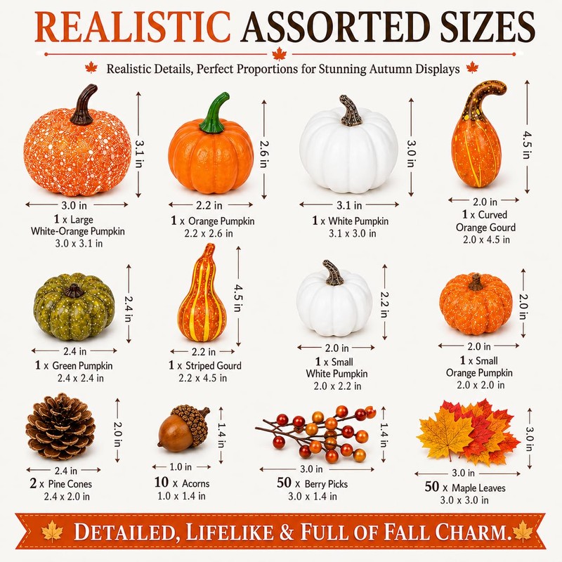 120-Piece Fall Harvest Decor Set with Artificial Mini Pumpkins and