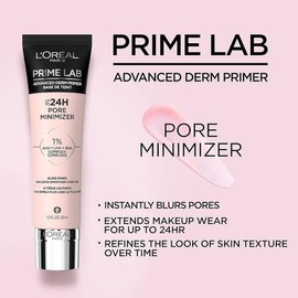 로레알 파리 프라임 랩 최대 24시간 모공 미니마이저 페이스 프라이머에 AHA, LHA, BHA 복합체를 주입하여 메이크업 마모를 매끄럽고 연장, 1.01 Fl Oz L'Oreal Paris Prime Lab Max 24-Hour Pore Minimizer Face Primer Infused with AHA, LHA, BHA Complex for Smooth and Extended Makeup Wear, 1.01 Fl Oz