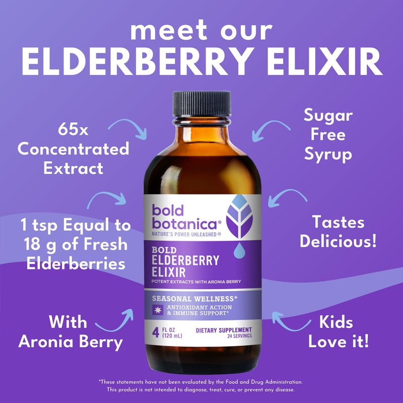 Bold Botanica Elderberry Elixir – 65x Concentrated Extract - Sugar-Free