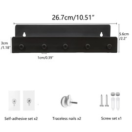 Echehi 5 Hooks Metal Key Holder with Shelf, 3 Way Mounting, Space-Saving Design for Home & Office. Black