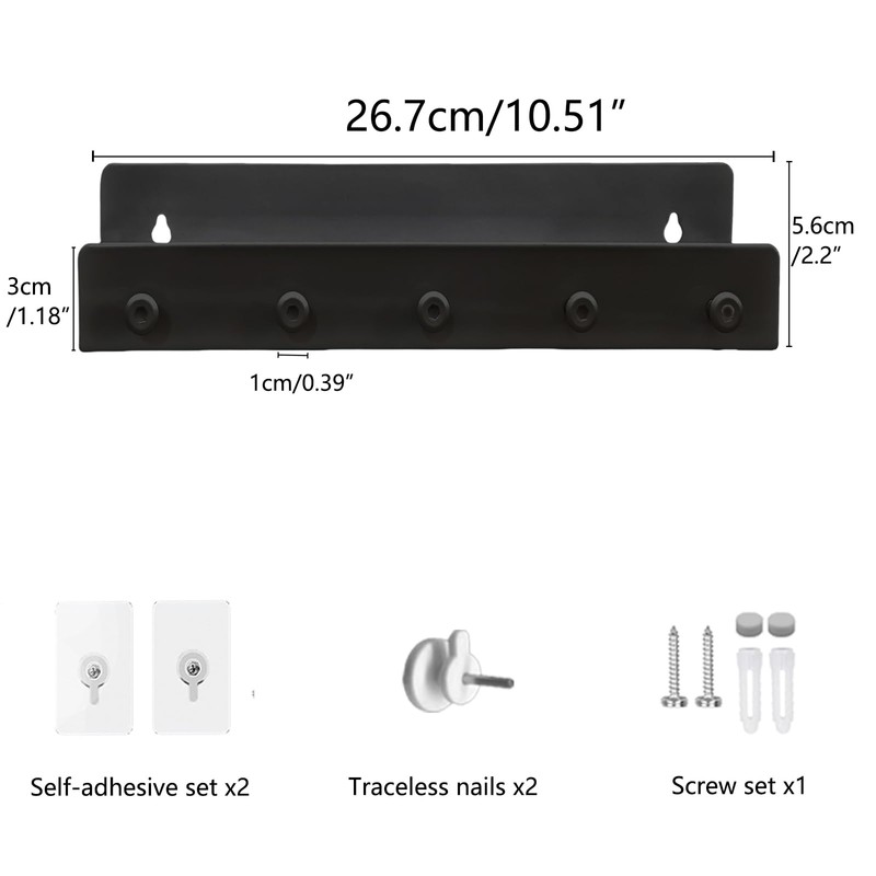 Echehi 5 Hooks Metal Key Holder with Shelf, 3 Way