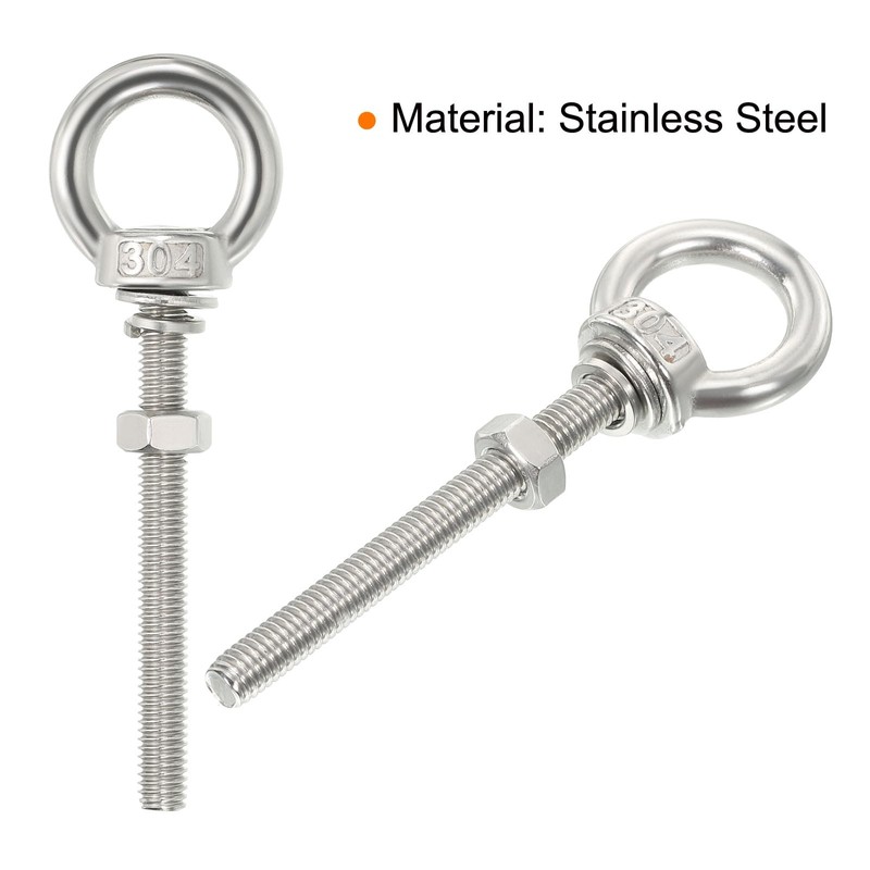 sourcing map M6 1/4"x1.97" Stainless Steel Eye Bolts Threaded Screw