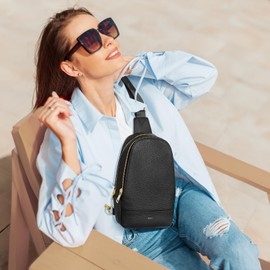 Kattee Sling Bag for Women Crossbody, Leather Fanny Packs for Women, Small Crossbody Chest Bag with RFID Blocking, Black