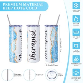 Sieral 4 Pcs Therapy Gift Therapist Canvas Tote Makeup Bag 20 Oz Tumbler Keychain Occupational OT Appreciation Gift for Women(Blue)