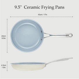 BECIGAR 24CM Ceramic Frying Pan with Stainless Steel Handle - Perfect Non Stick Frying Pans for Steak & Non Stick Cooking-Ceramic Pans Frying Pan Trendy Kitchen Essential for Young Chefs(Cream White)