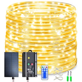 KUshopfast Solar Rope Lights, 99 Feet 1000 LED 8 Modes Solar Rope String Lights Outdoor Fairy Lights Waterproof Tube Lights with Solar Panel for Outdoor Indoor Home (1000LED, Warm White)