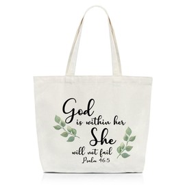 Christian Gifts for Women, God is Within Her She Will Not Fail Christian Aesthetic Bags, Bible Church Bag Religious Faith Gifts for Mom Friends Wife, Reusable Shopping Grocery Bags Beach Bags (A93)