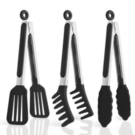 3 Pack Silicone Tongs for Cooking,Maywe Tanso 9 Inch Cooking Kitchen Tongs with Silicone Tips,Nonstick Stainless Steel Tongs for Steak Pie Pizza Pasta Spaghetti Salad BBQ Buffet