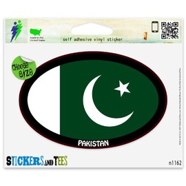 Pakistan Flag Oval Vinyl Car Bumper Window Sticker 3" x 2"