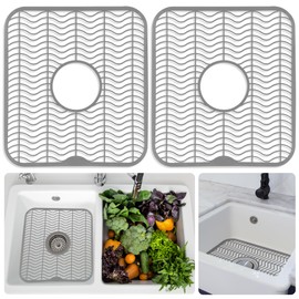 DecorRack Sink Protectors for Kitchen Sink, Plastic 12" x 11" Dish Rack, Protect Sink from Stains, Damage, Scratches, Dishwasher Safe Grid Mat for Kitchen (Gray, 2 Pack)