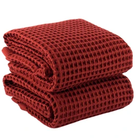 PÜSKÜL Premium Waffle Bath Towels Set of 2 - Organic 100% Turkish Cotton Bath Towel - Quick Dry, Absorbent, Light, Thin, 32x63 Large Waffle Towels for Bathroom (Red Brick Bath Towels - Pack of 2)