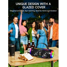 PILSAMAS Portable Karaoke Machine for Adults & Kids with 2 Wireless Microphones and Bluetooth 5.3, Deep Bass, RBG Light, Leather Handle, 30W Loud Bluetooth Speaker with Bass for Home Outdoor Party