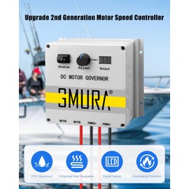 GMURA Waterproof PWM Motor Speed Controller DC 12-24V 50A, with Voltage Display & Adjustable Potentiometr & Forward Brake Reverse Switch, for 55 lbs Trolling Motors, Upgrade 2nd Generation