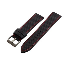 Hadley Roma Carbon Fiber Style 18mm Red Colored Stitching Watch Strap