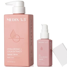 Medix 5.5 Hyaluronic Acid Body Cream Moisturizer Lotion + 3% Concentrated Hyaluronic Acid Body Serum & Body Booster | 2PC Hydrating Skin Care Set