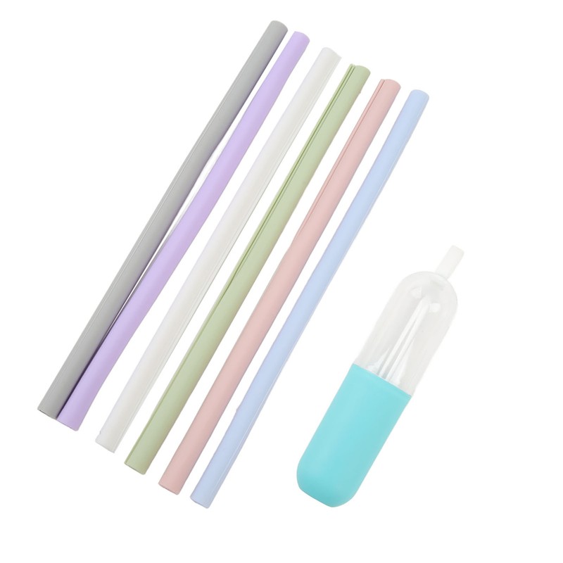 6PCS Openable Straws Silicone 9.8in Snap Washable Reusable Easy to